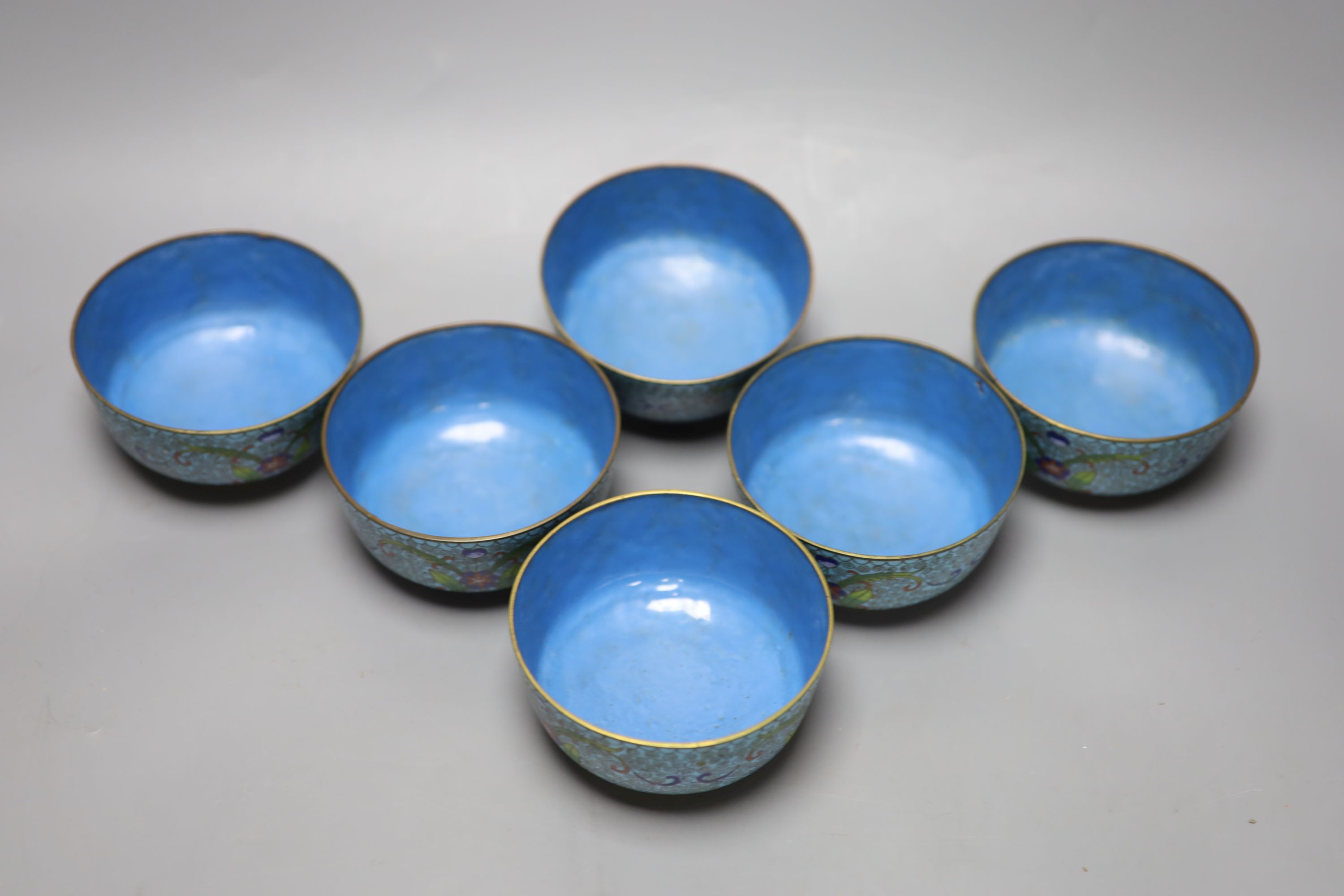 A set of six 19th century Chinese cloisonne bowls, diameter 11cm